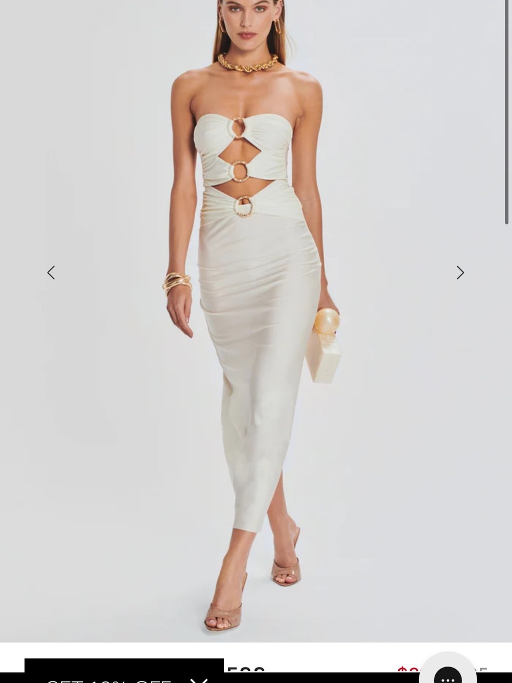 Strapless Ivory Cutout Midi Dress with Ring Details